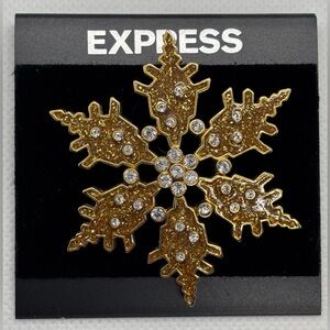 Express Gold Snowflake Pin Brooch with Sparkling Accents